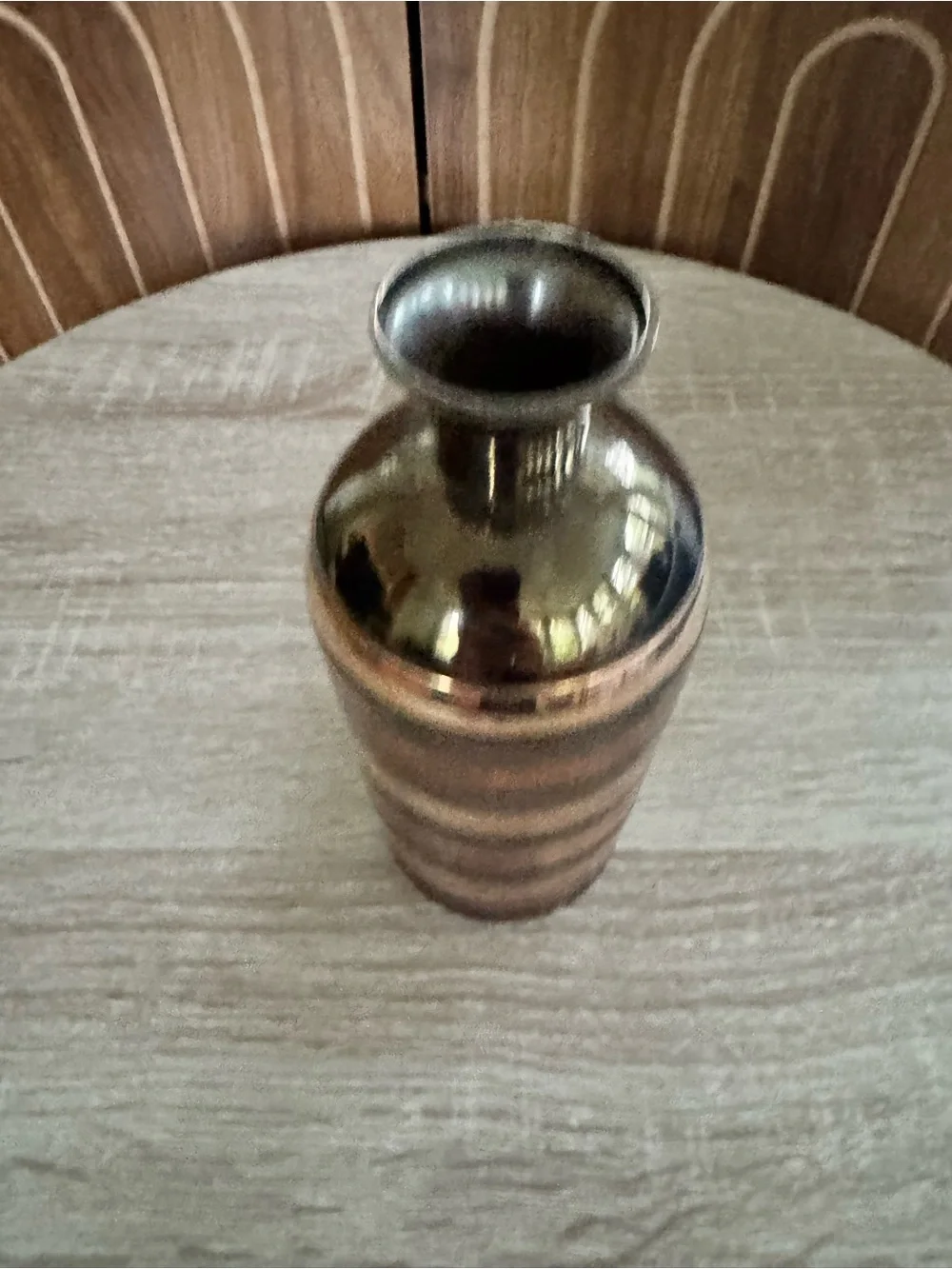 Decorative Striped Solid Brass Vase in Metallic Bronze and Copper